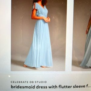 Bridesmaid or prom dress, flutter sleeves, full skirt. Actual color is Mystic.